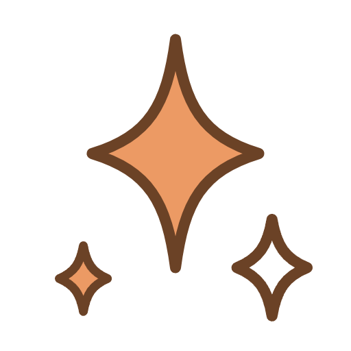 Trois icônes scintillantes, de couleur marron et orange et de tailles différentes, apparaissent sur un fond blanc uni.