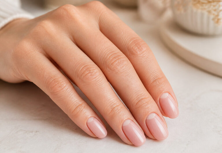Gros plan sur une main aux ongles gel