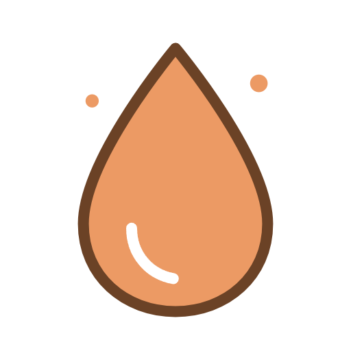 Illustration représentant une grosse goutte orange avec un reflet blanc et deux petits cercles orange de chaque côté, sur un fond gris clair.